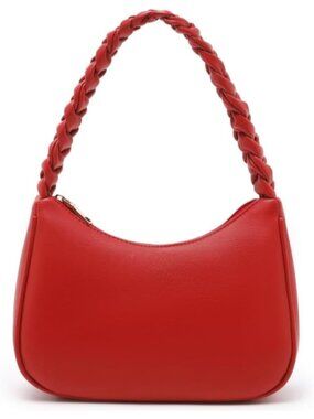 Women Braid Red Shoulder Tote Bag Cute Hobo Mini Clutch Zipper Bag